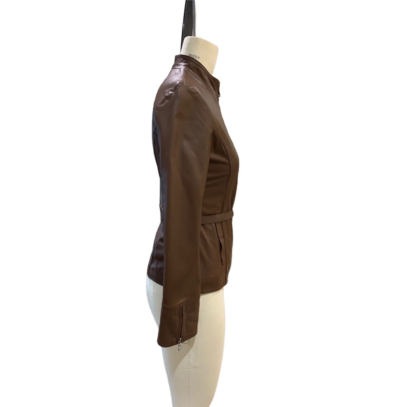Side View Of Brown Women’s Nappa Leather Jacket