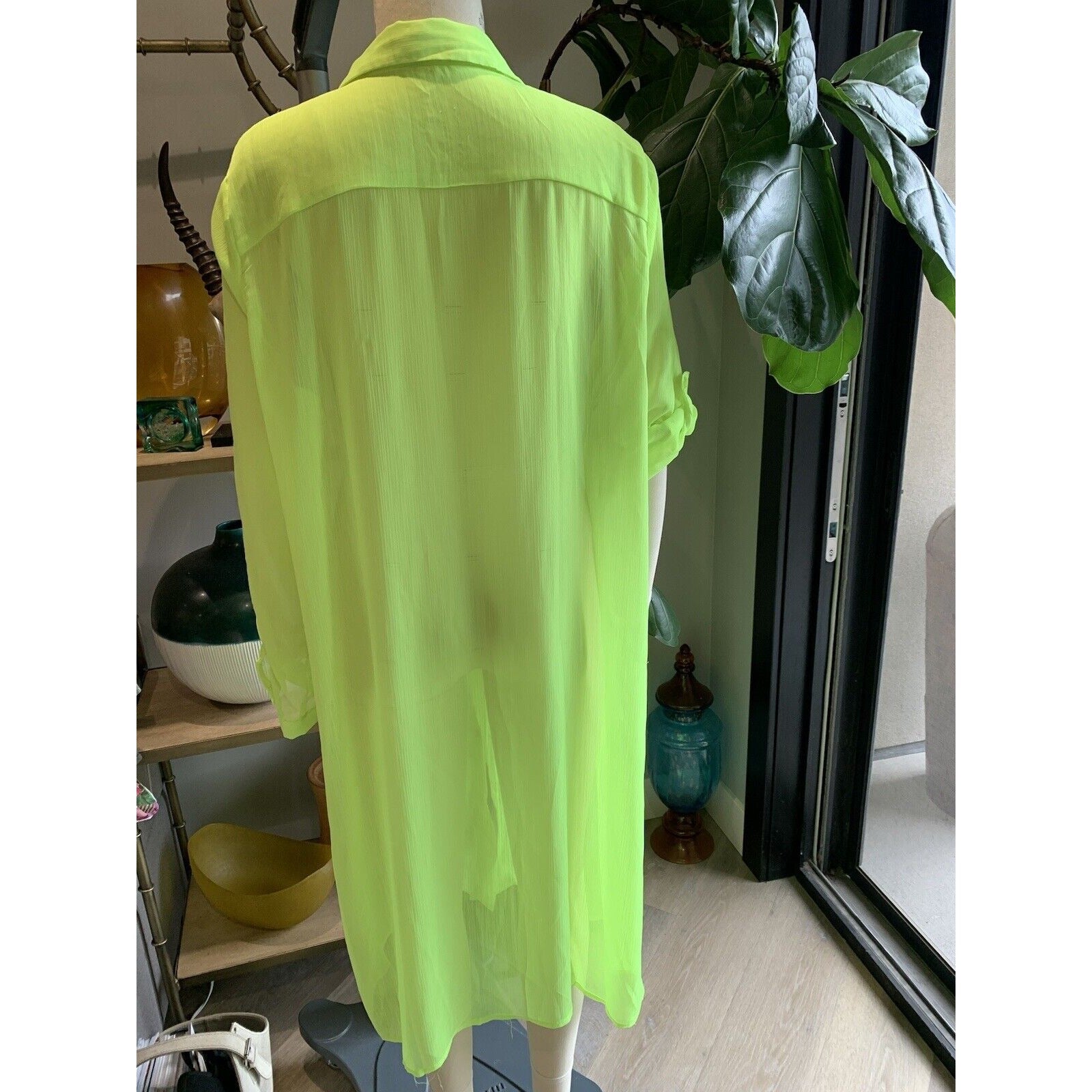 Rear View Of Women's Lime Green Beach Cover-Up