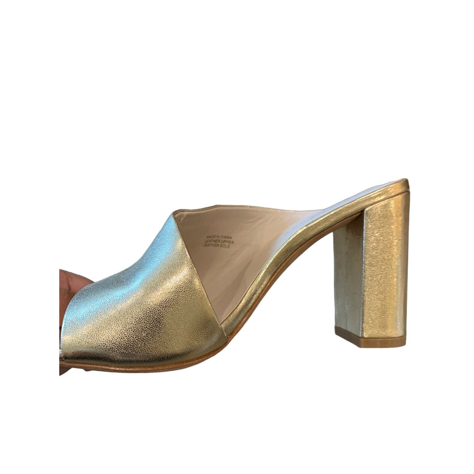 Side View Of Light Gold Metallic Open-Toe Shoe
