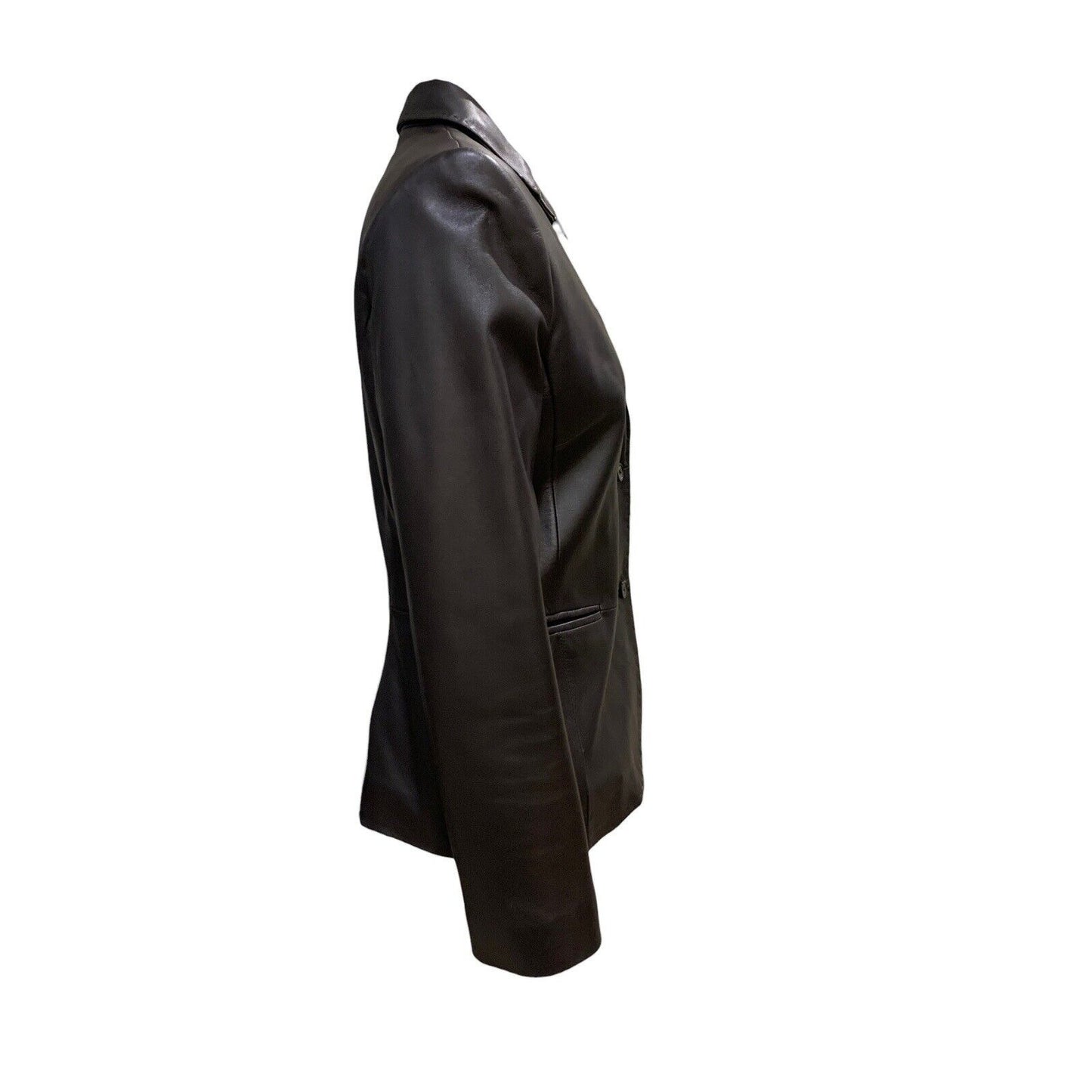 Side View Of Women's Brown Leather Blazer
