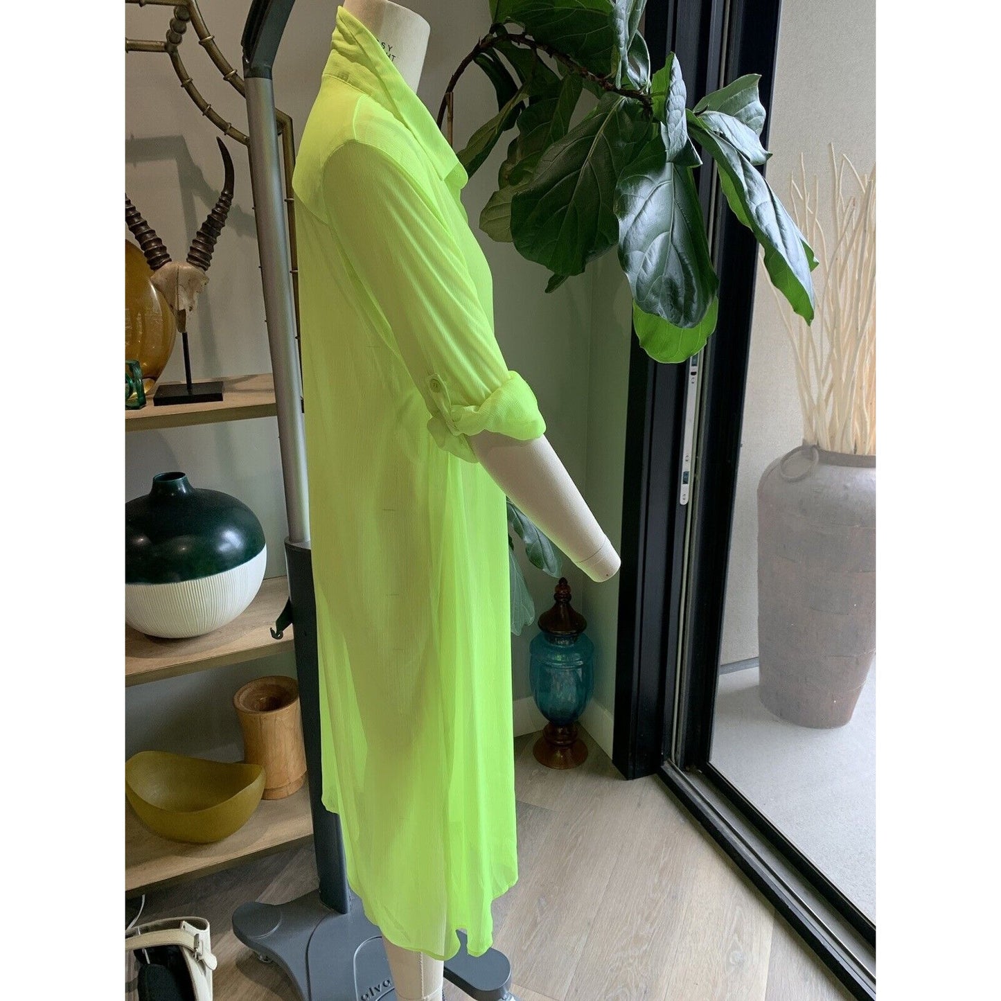 Side View Of Women's Lime Green Beach Cover-Up