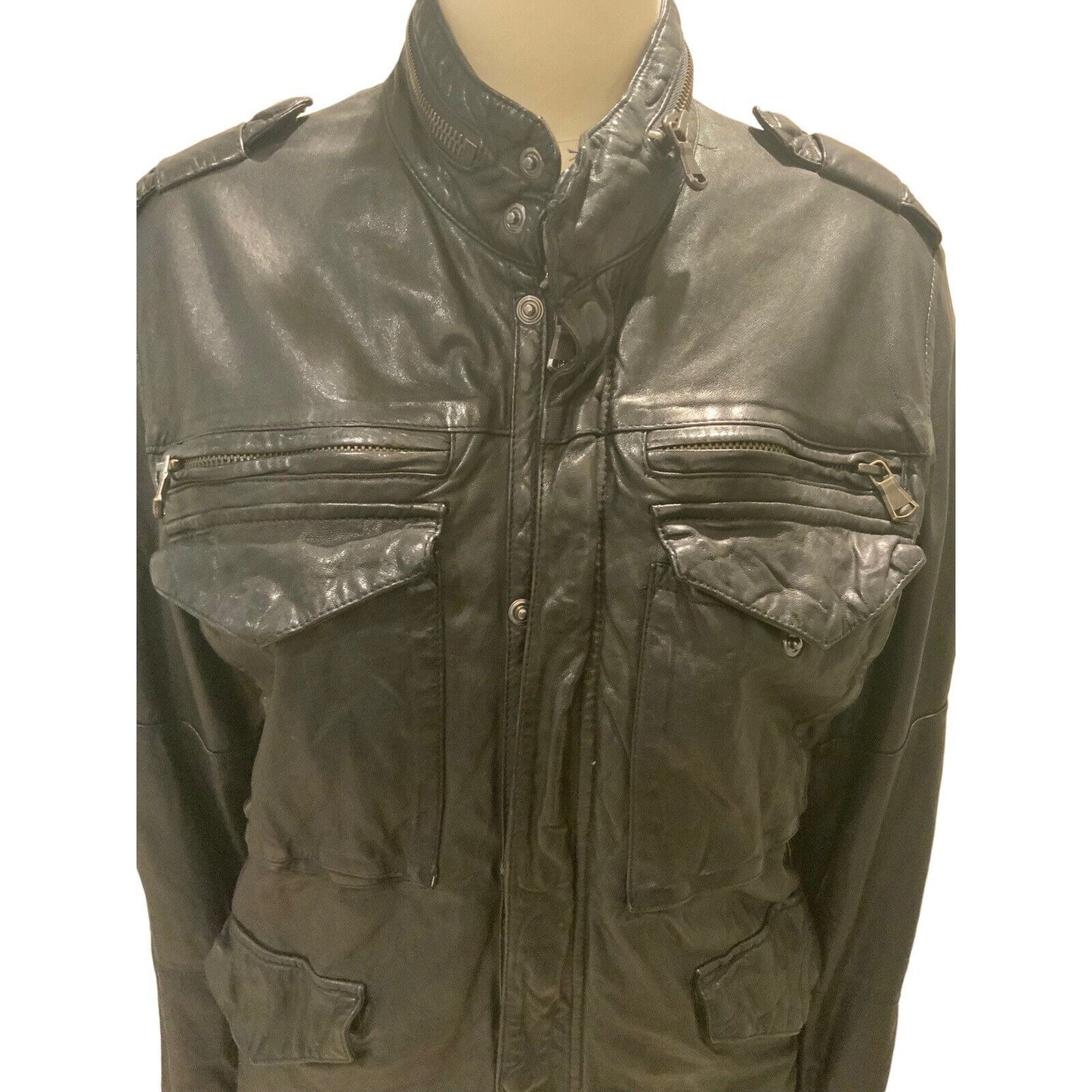 Closeup Of Women's Leather Moto-Inspired Bomber Jacket