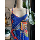 Closeup View Of Front Of Geo Printed Knit Maxi Dress 