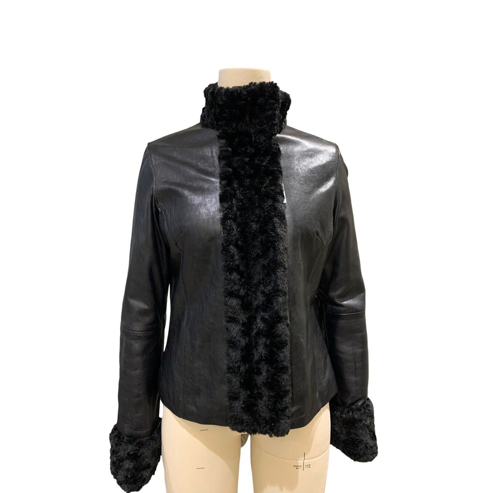 Women's Leather Jacket With Faux Fur Trim