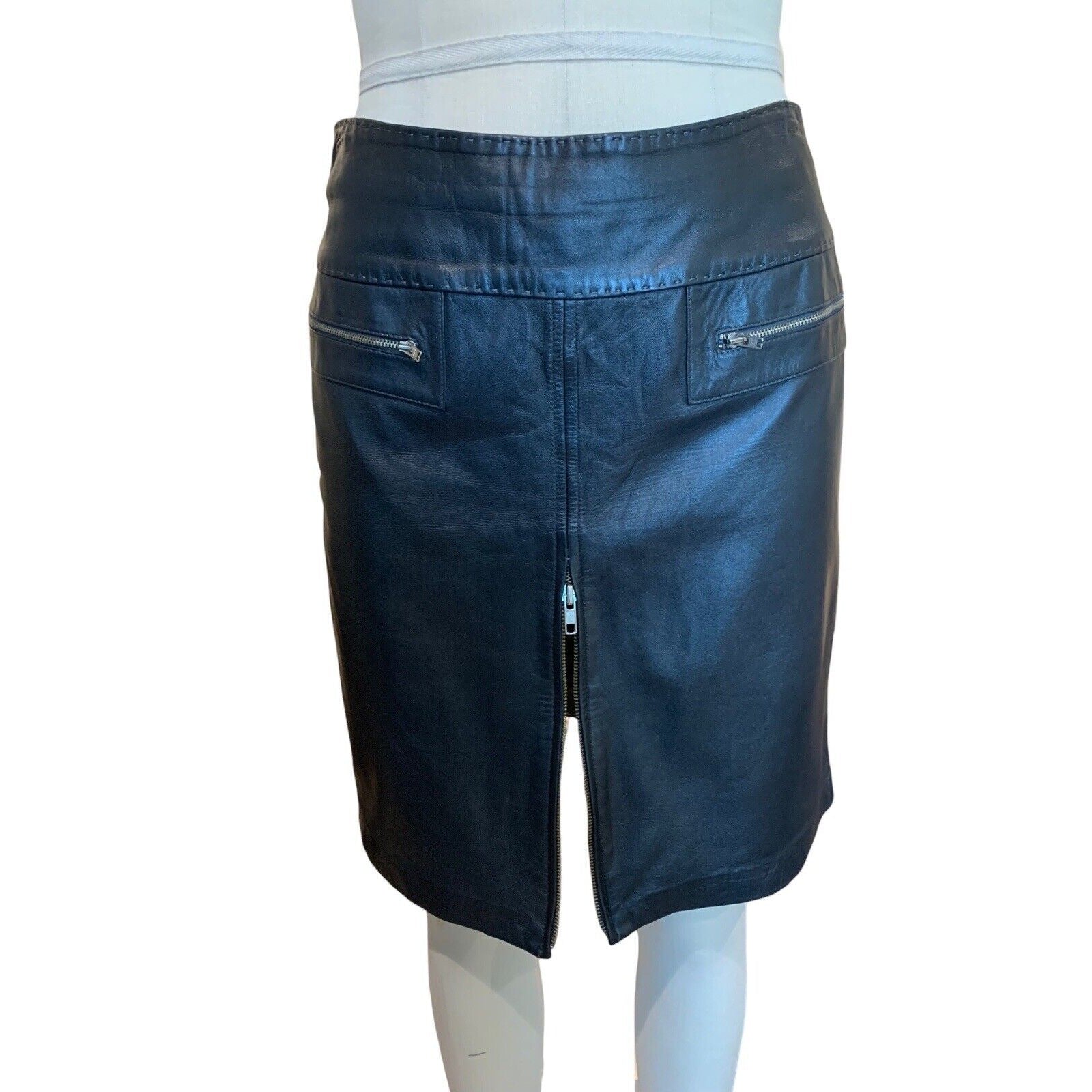 Women's Leather Zip Front Skirt