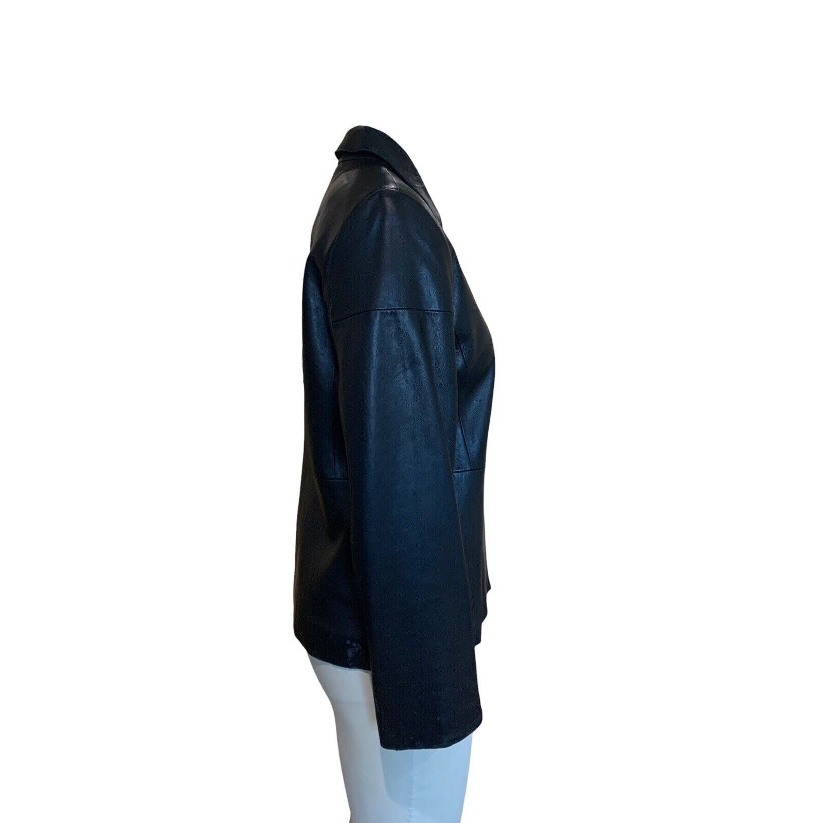 Side View Of Women's Leather Shirt Jacket