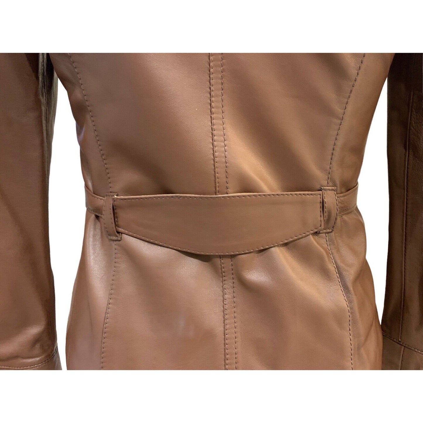 Closeup Of Back Of Brown Women’s Nappa Leather Jacket