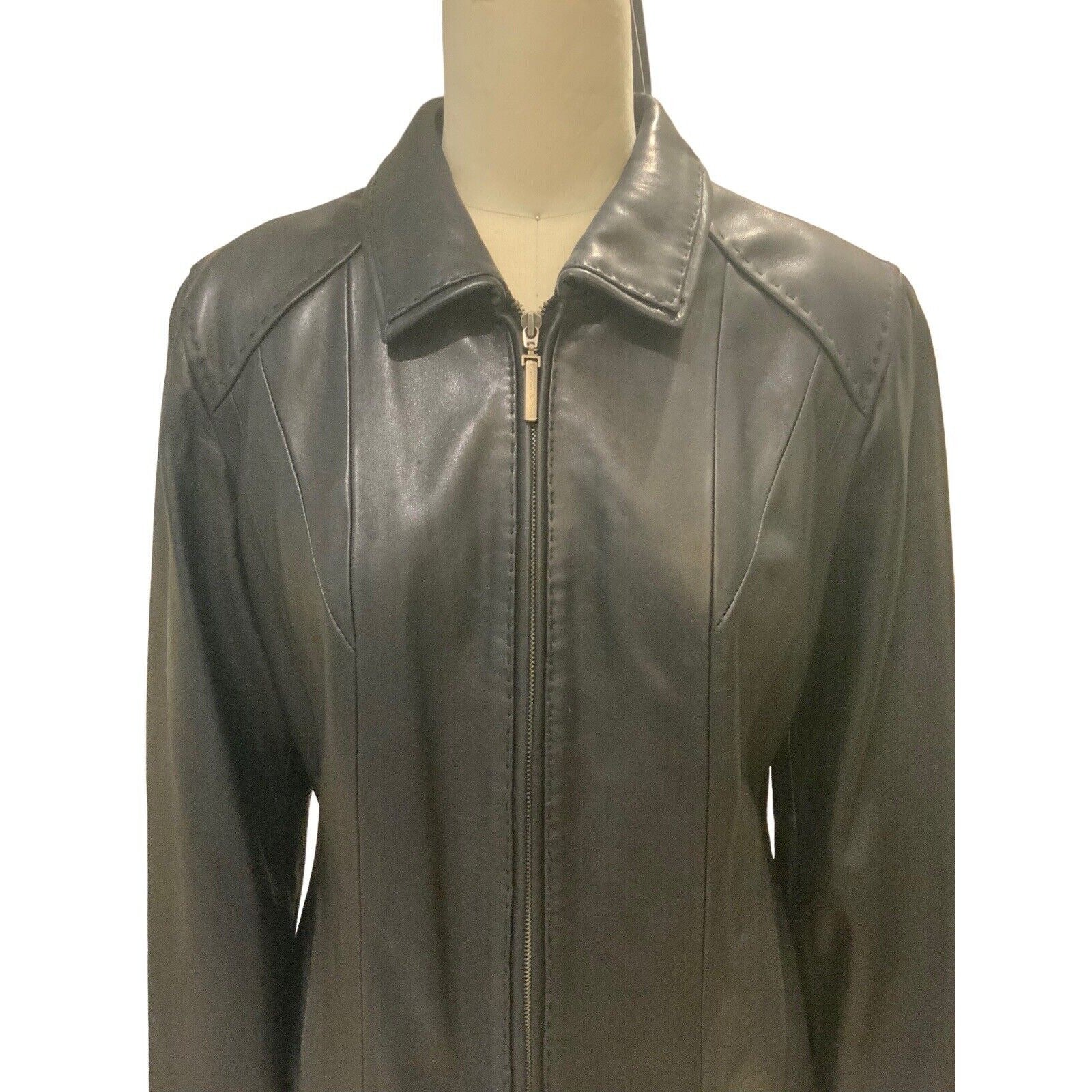 Closeup Of Front View Of Women's Leather Jacket
