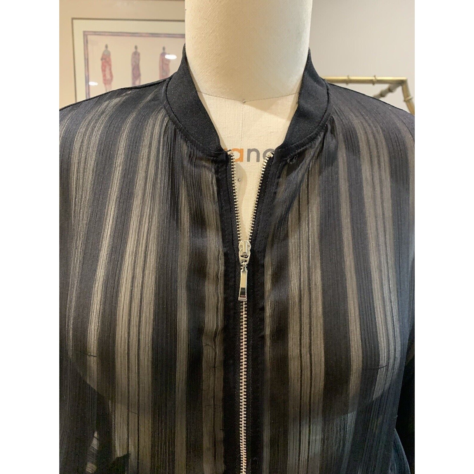 Closeup Of Women's Stripe Zip-Front Baseball Jacket