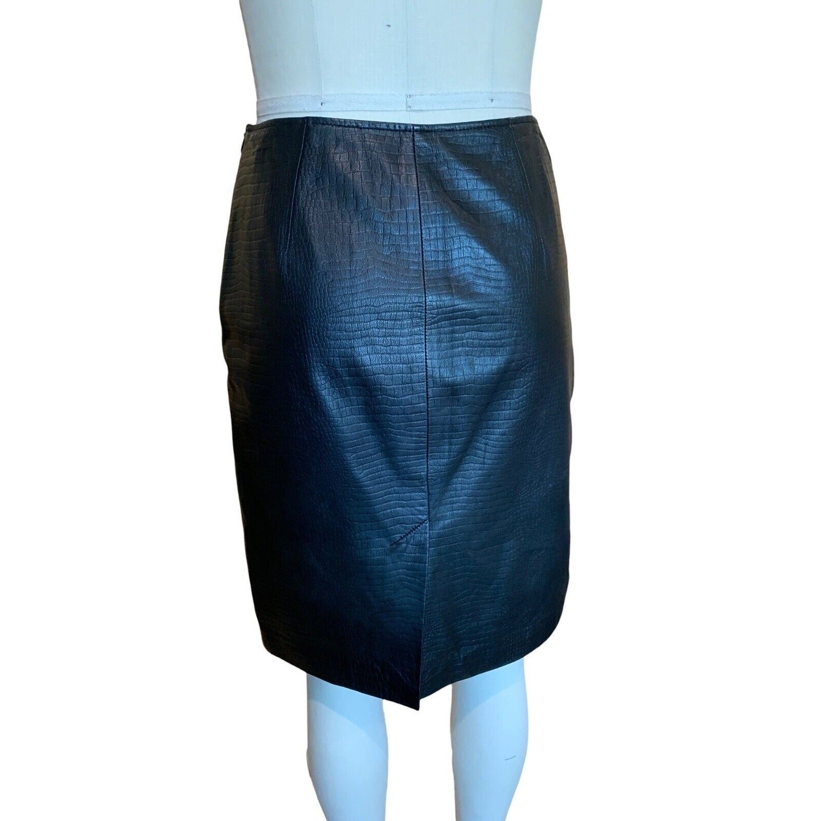 Back Of Women's Snake Skin Embossed Leather Pencil Skirt