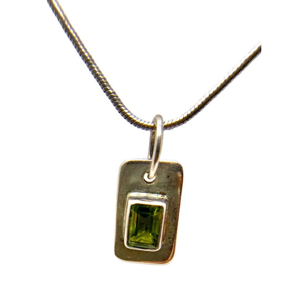 Sterling Silver and Faux Peridot Pendant with Necklace