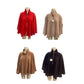 High-Collar 3/4 Zip Cape In Carmel Brown, Black, Dusty Rose Pink And Red
