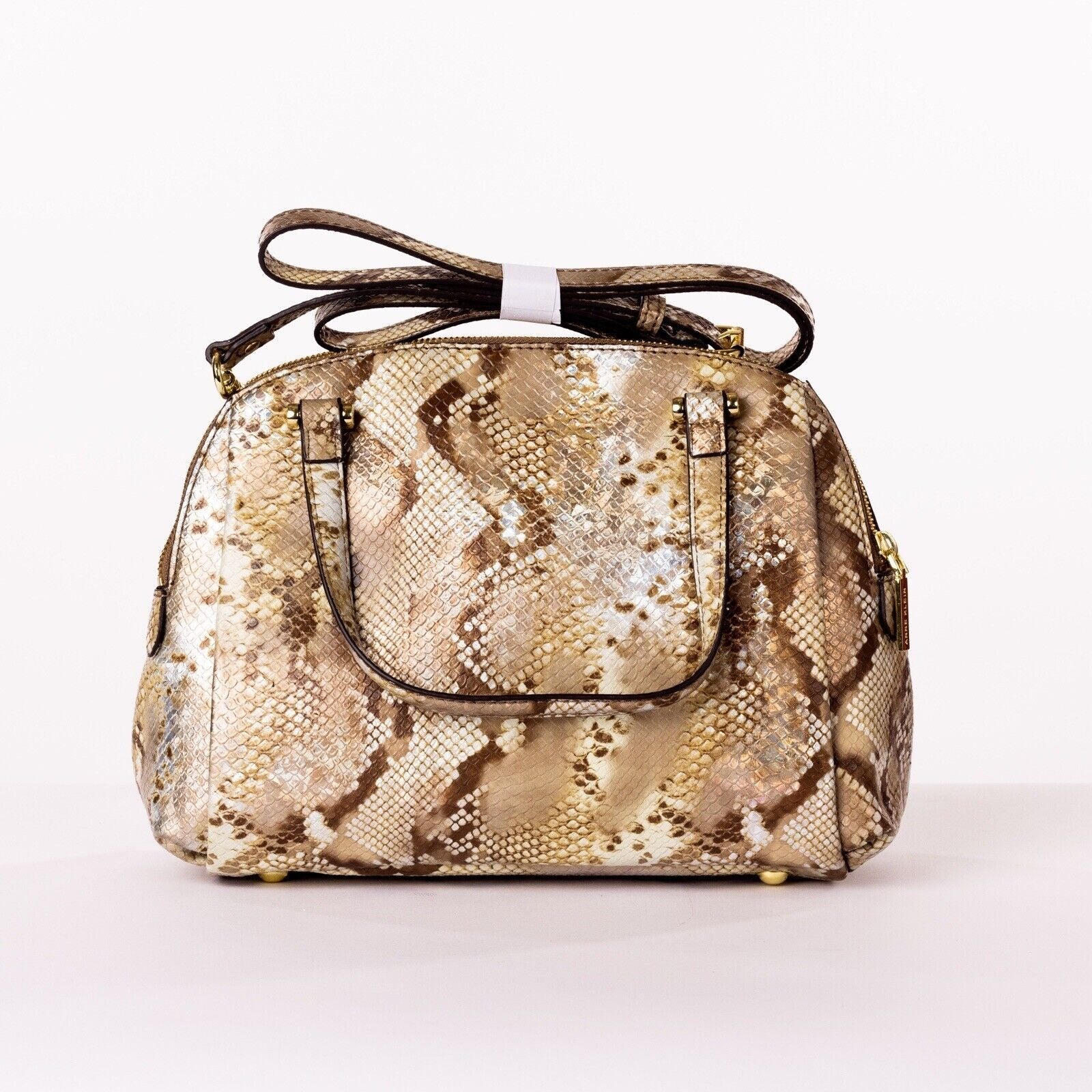 Brown Python Printed Handbag with Gold Hardware And Adjustable Strap