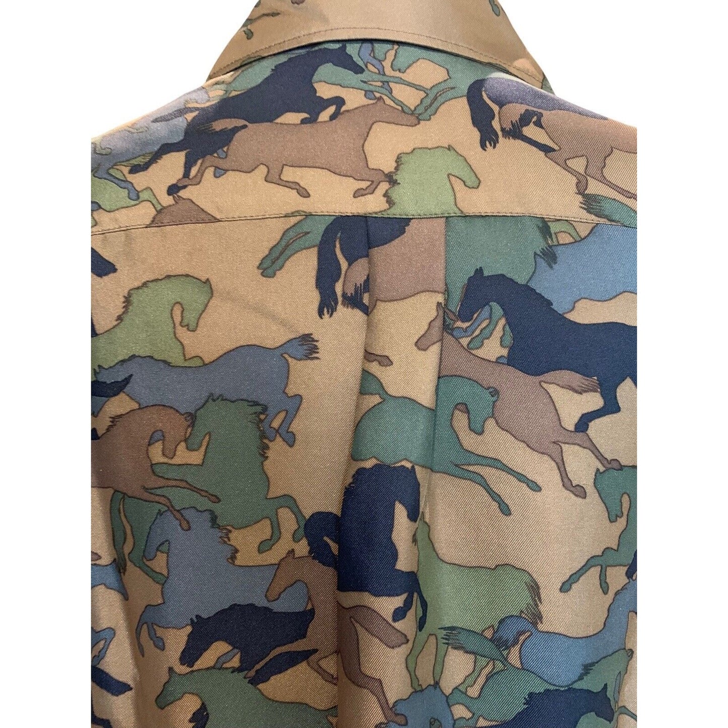 Hermes Women's Button Front Shirt with Camouflage Horse Print