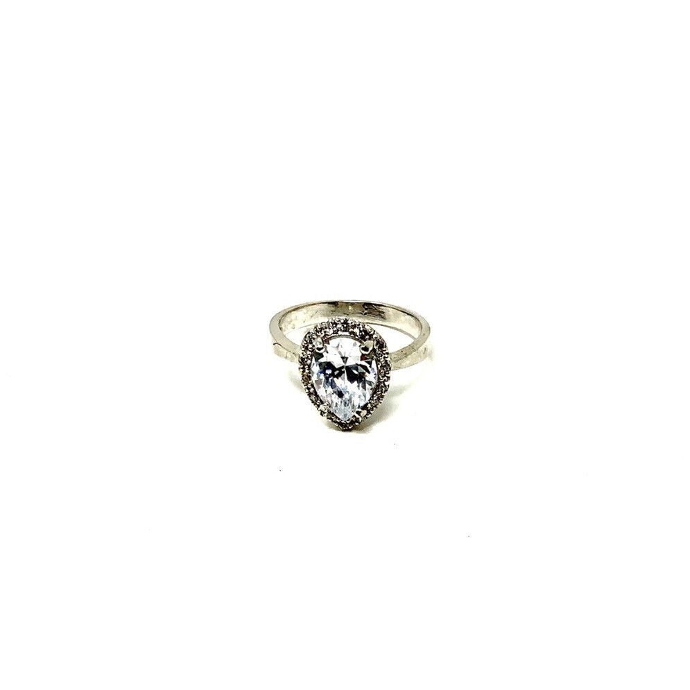 Sterling Silver .925 Engagement Style Ring with Pear-Shaped Cubic Zirconia Stones