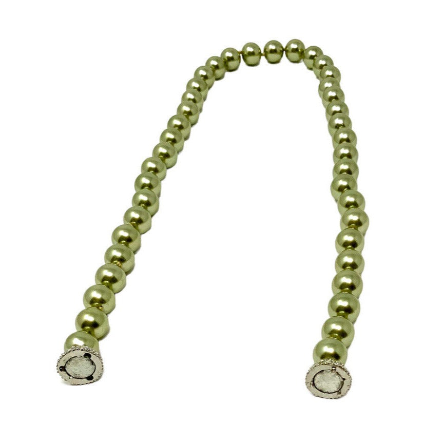 Single Strand Faux Pear Necklace with White Crystal Ball Magnetic Clasp