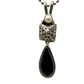 Sterling Silver Beaded Necklace with Black Tear Drop Scrolled Pearl Pendant