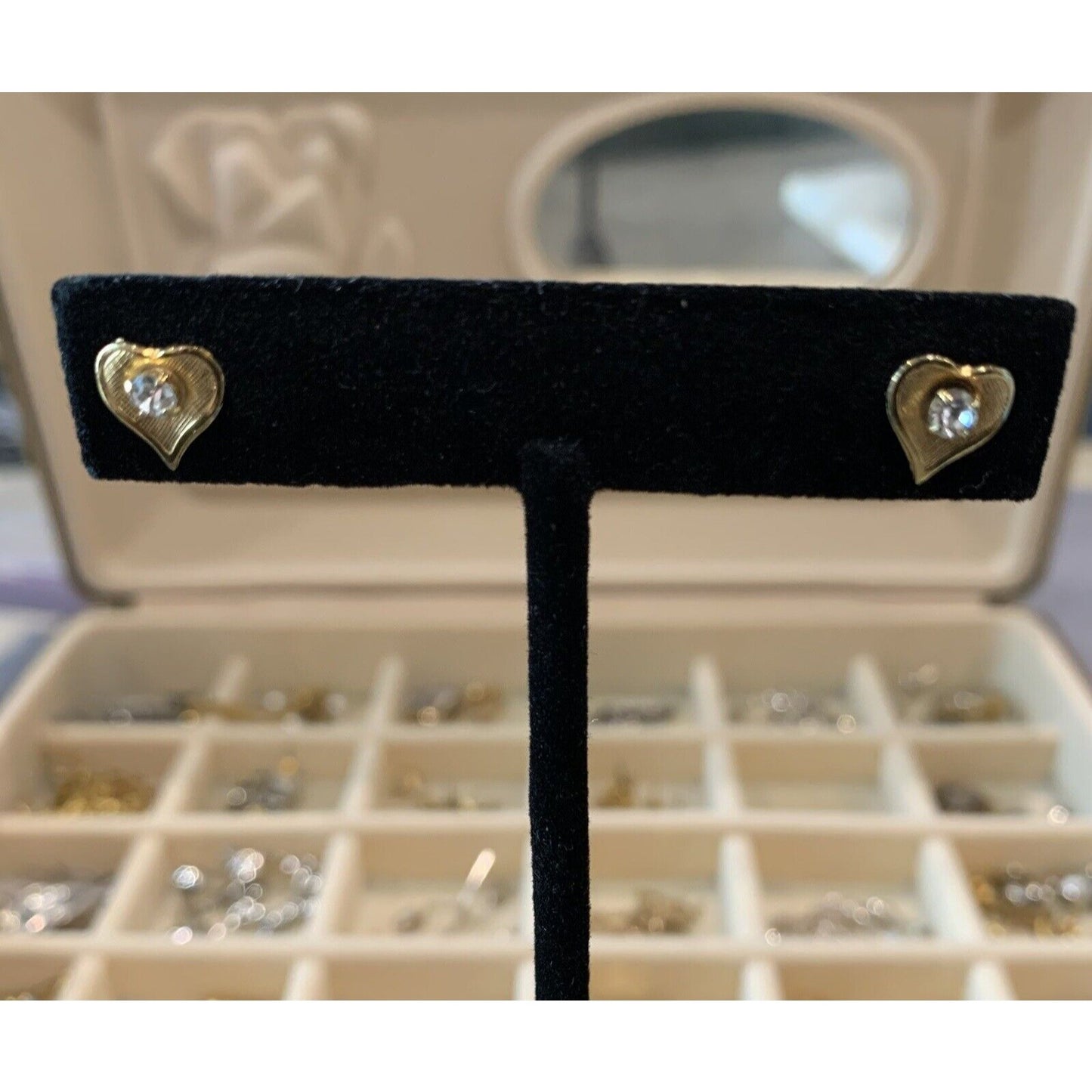 Gold-Tone Heart-Shaped Crystal Stud Post Earrings