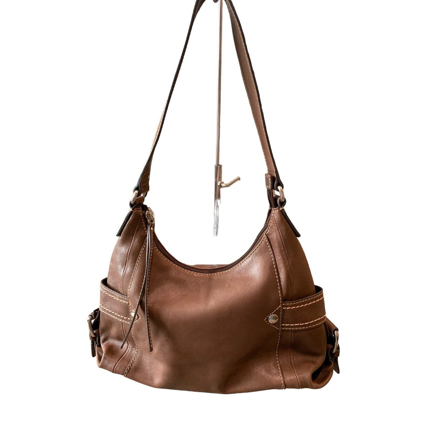 Fossil Leather Shoulder Bag With Cream Saddle Stitching