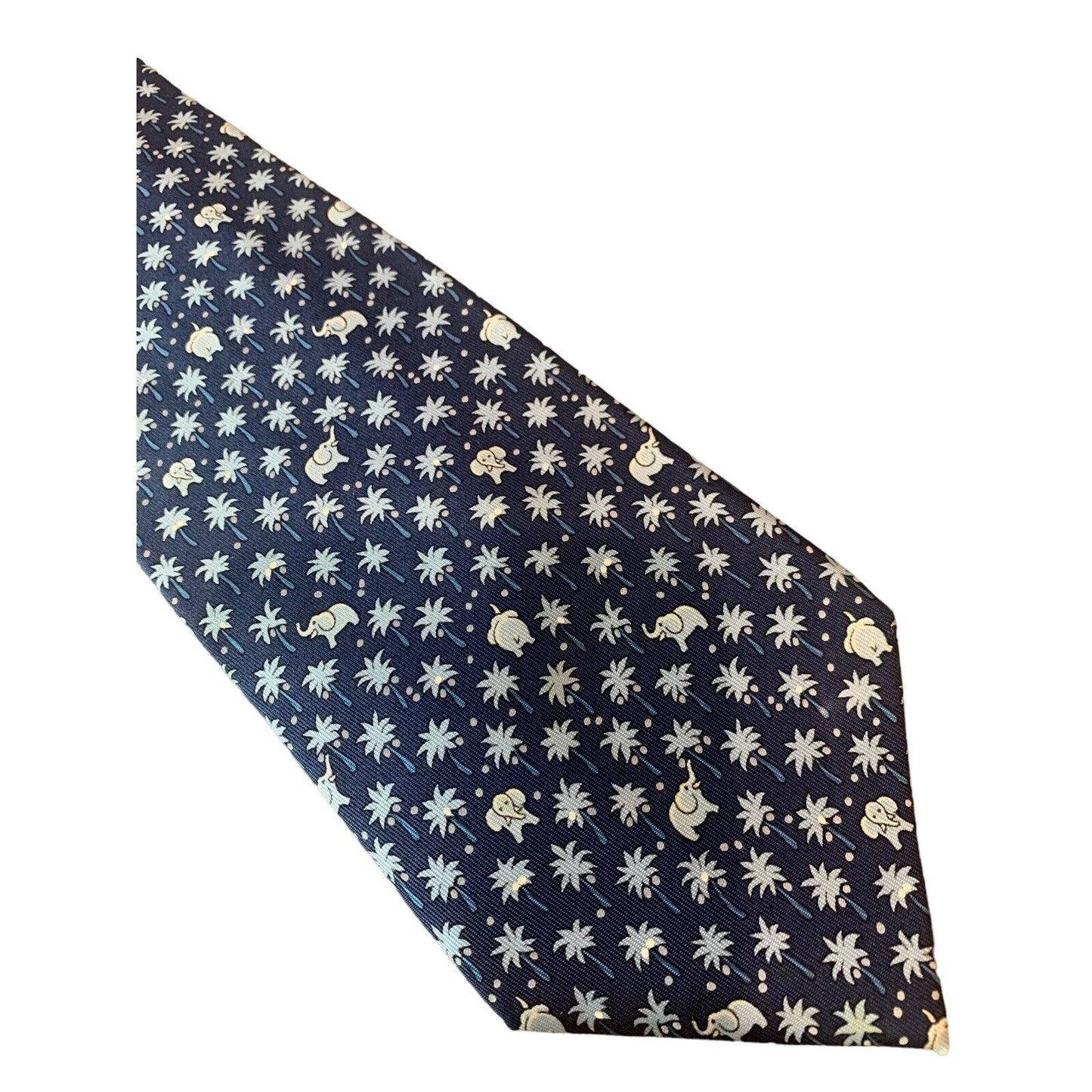 Hermes Men's 9.1cm Classic 100% Silk Tie With Palm Trees and Elephant Print