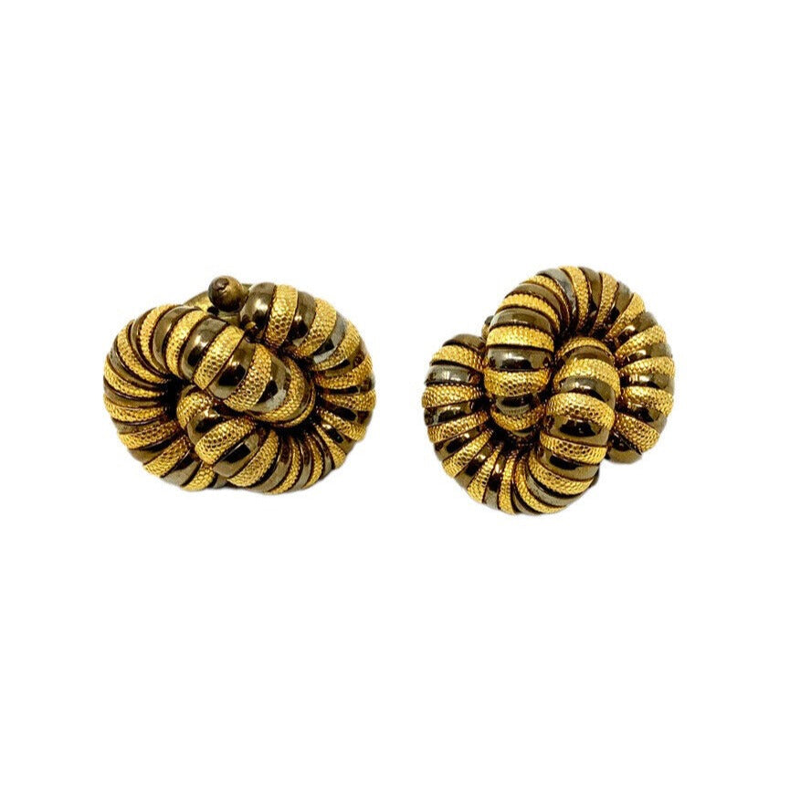 Gold and Brown Large Knot Earrings