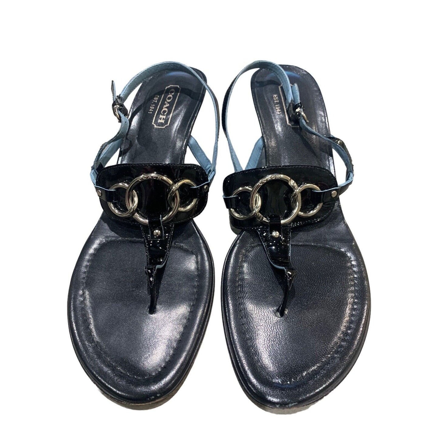Coach Women's Gladys Patent Leather Thong Sandal with Ankle Strap