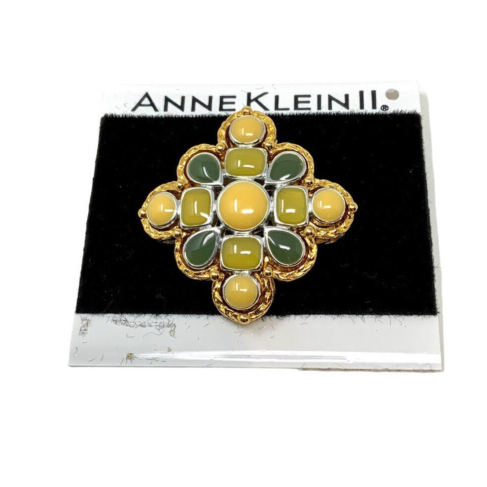 Green And Yellow Gold-Tone Brooch