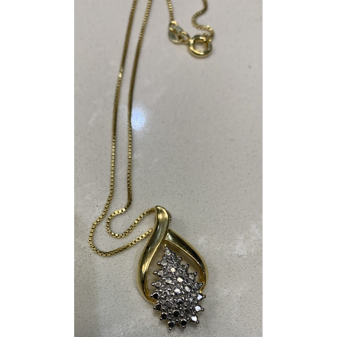 18 Karat Gold Over Sterling Silver Diamond Accent Necklace With A 9-1/2” Drop