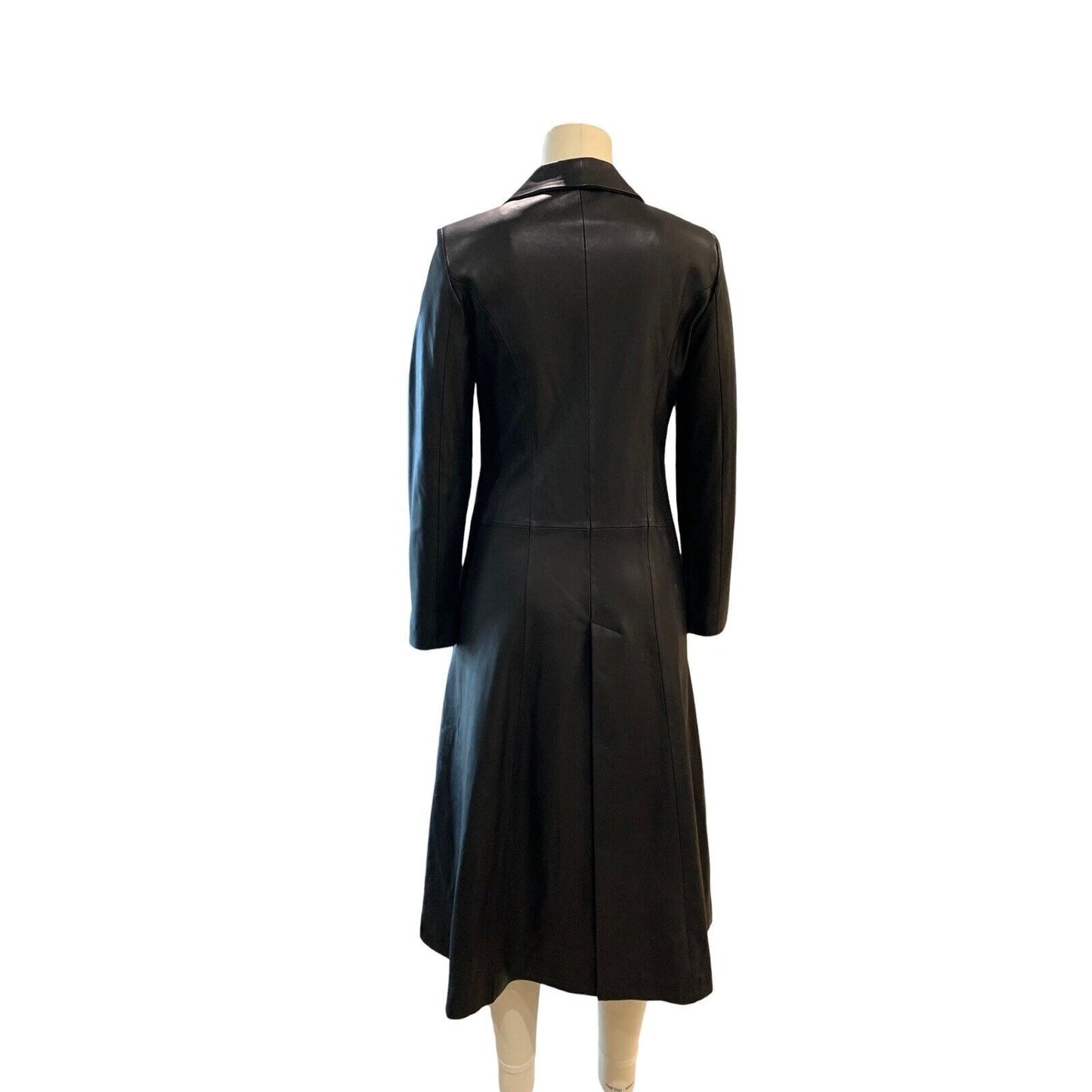 Back View Of Women's Long Leather Trench Coat