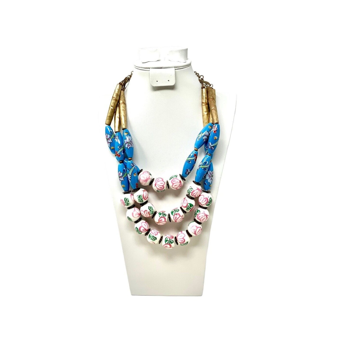 Glass and Brass Metal Multi Strand Necklace