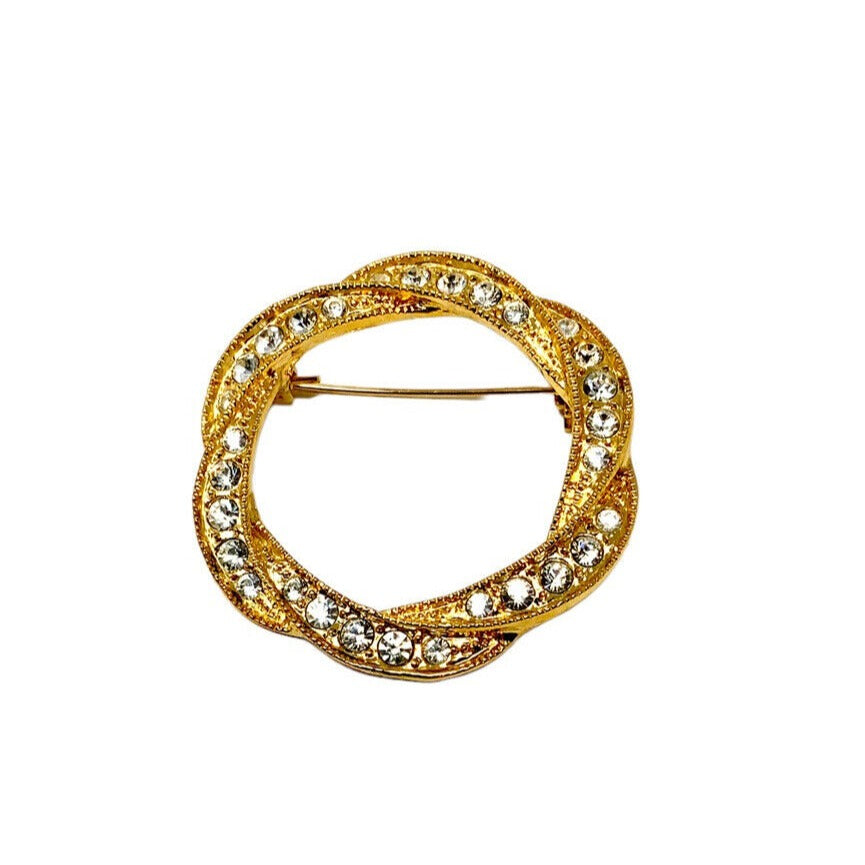Crystal and Gold-Tone Wreath Style Brooch Pin