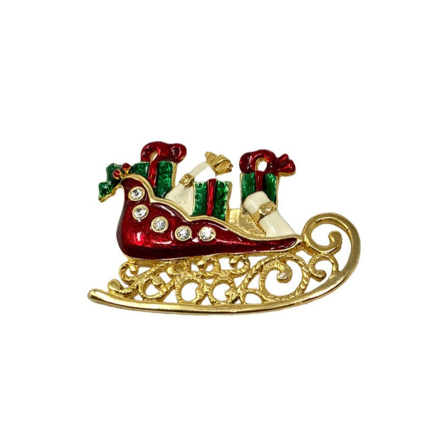 Gifts in a Christmas Carriage Brooch