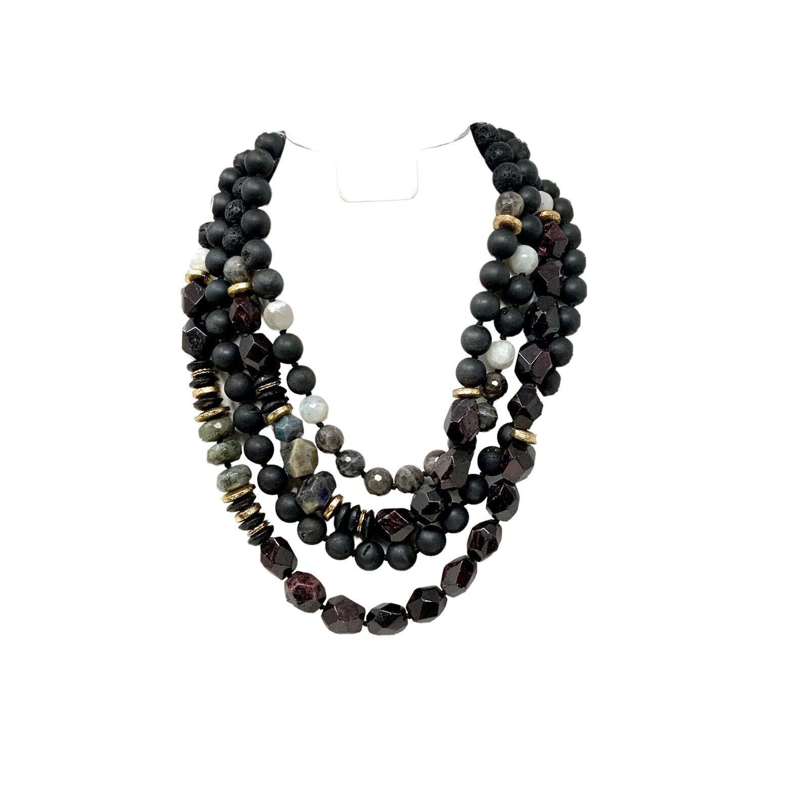 Black Stone Multi Strand Beaded Necklace