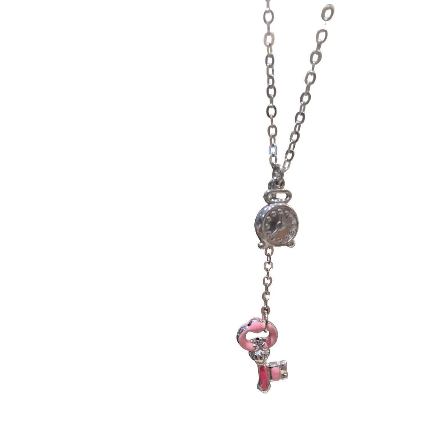 Canipelli Firenze Palladium Plated with Pink Enamel Key Charm Necklace