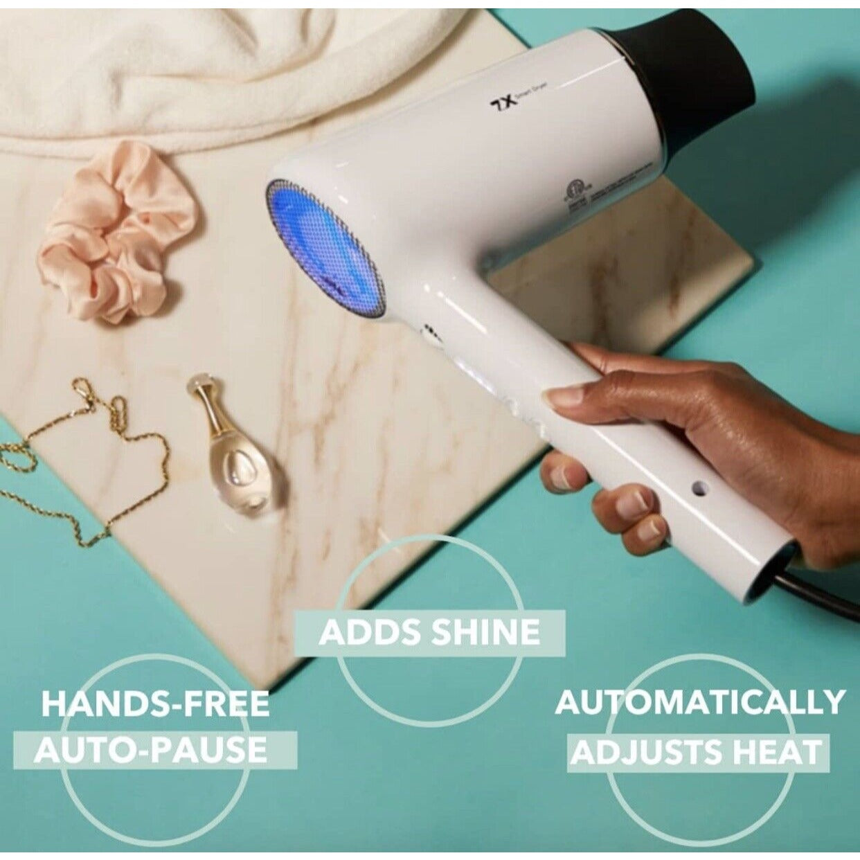 handheld hair dryer with list of benefits