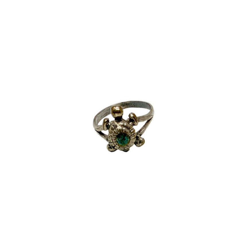 Turtle Ring With A Green  Stone