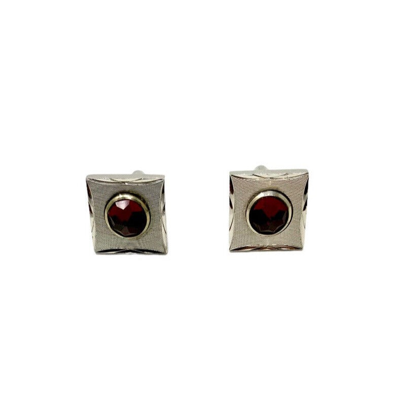 Silver Tone and Ruby Color Stones in Cufflinks