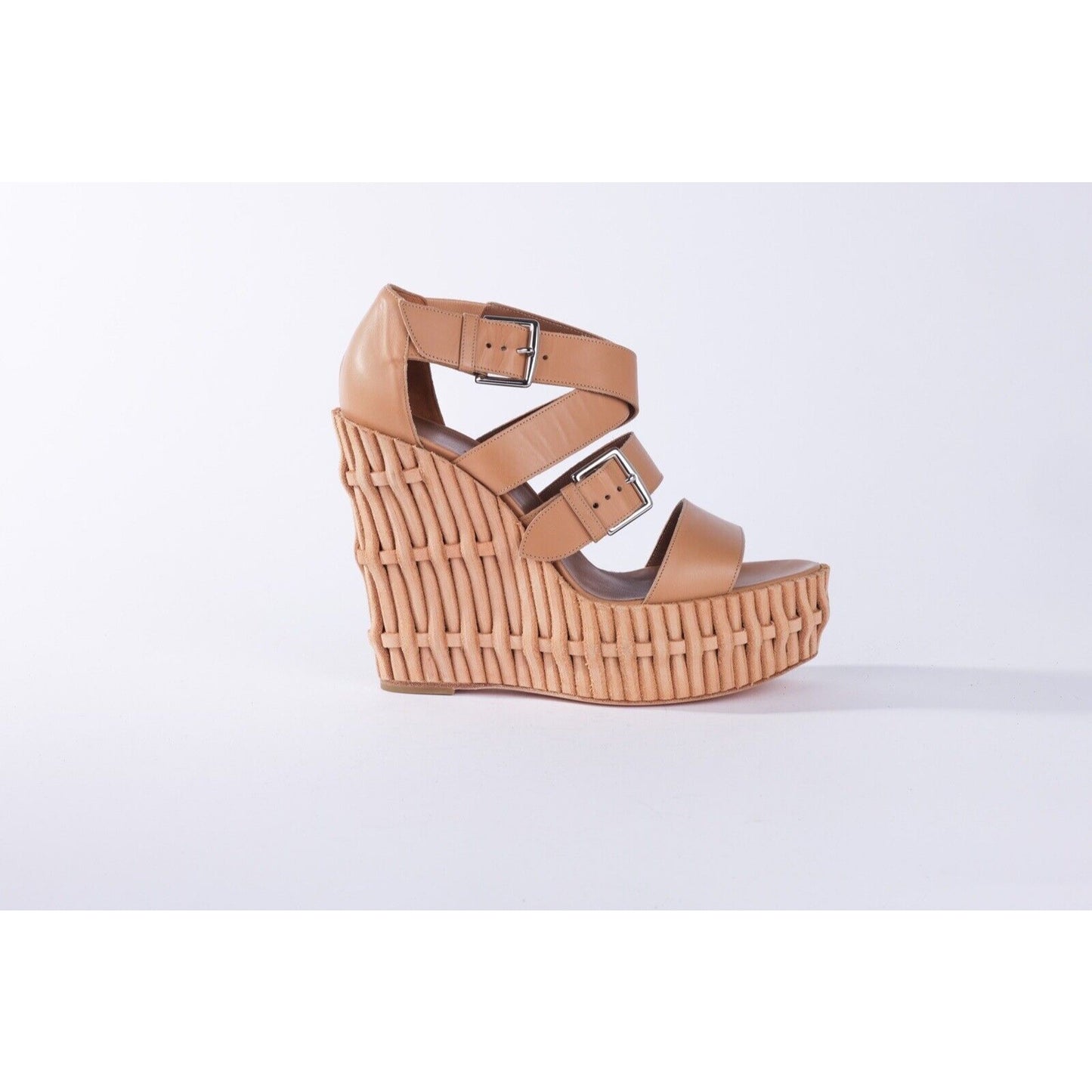 Hermes Women's Celeste Style Leather Basket Weave Wedge Heel