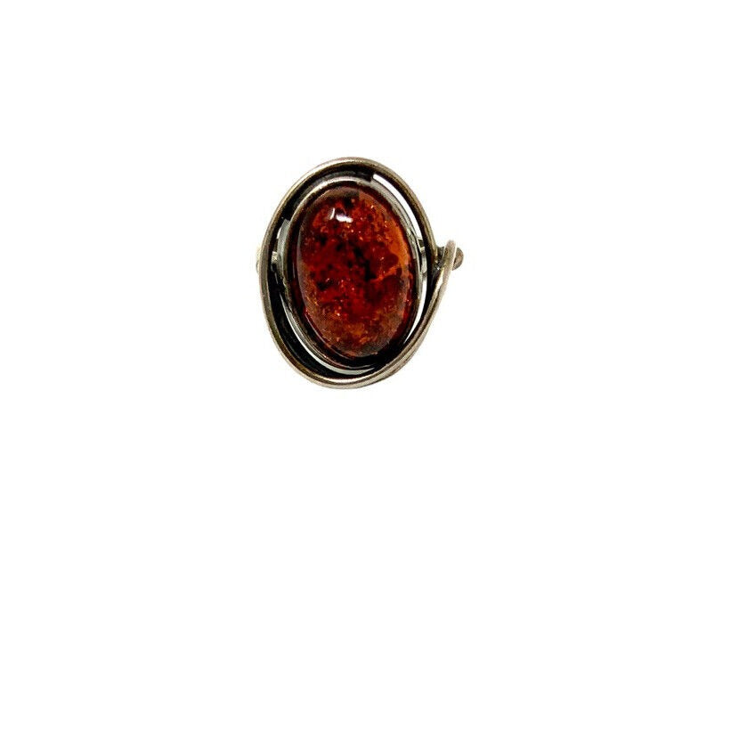 Sterling Silver and Amber Center Stone Ring