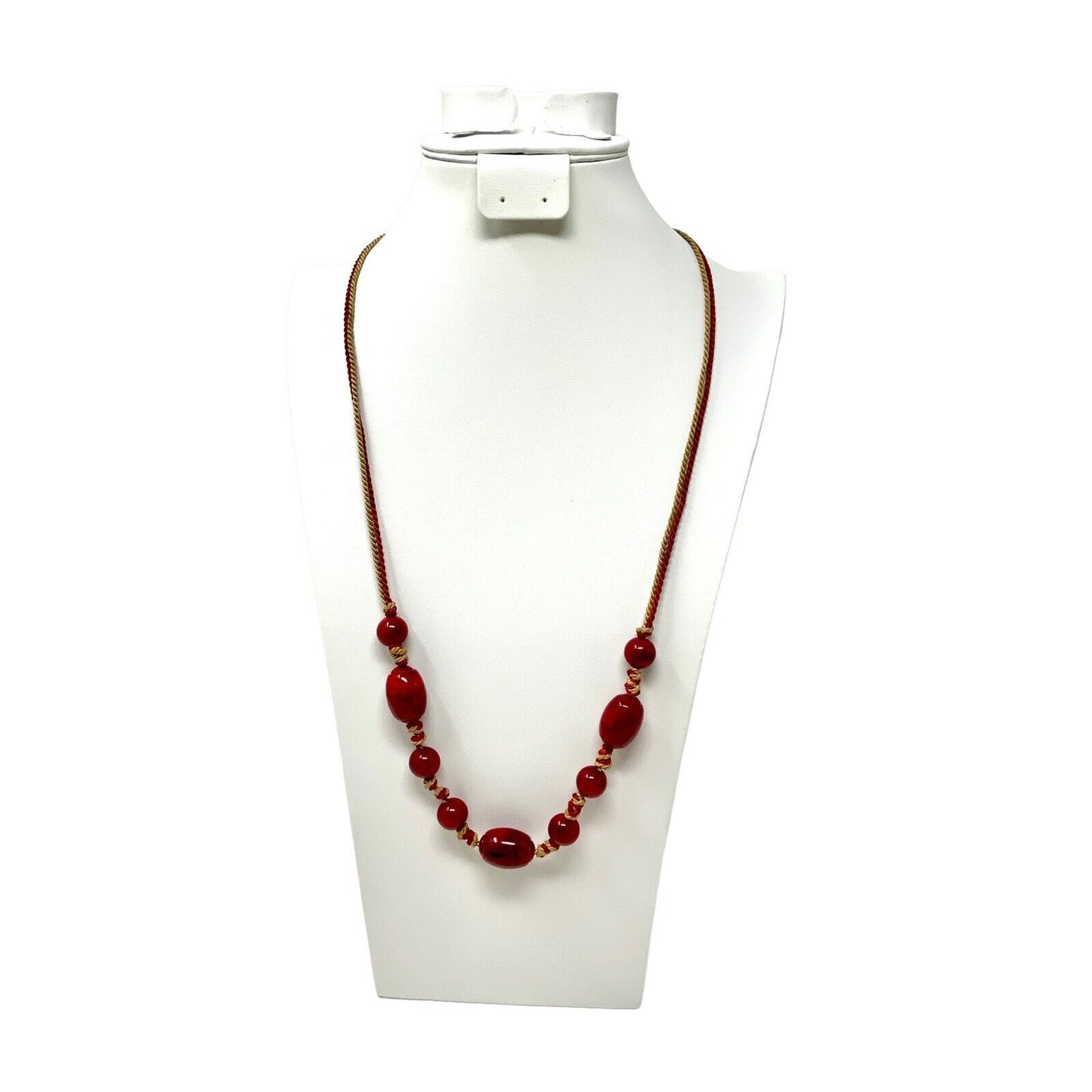 Red Wood Beads on a Corded Necklace
