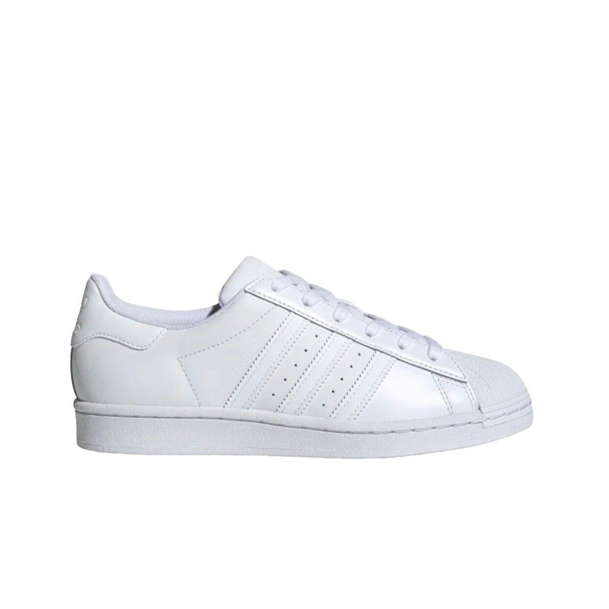 side view of white Adidas sneaker