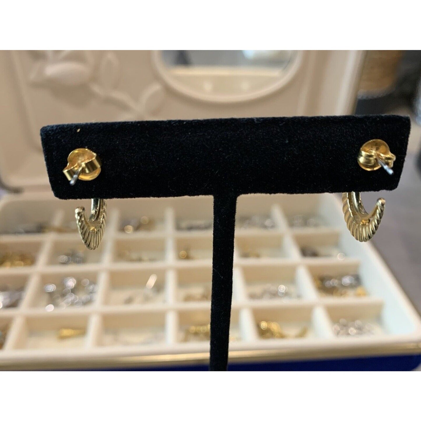 Gold-Tone Half Moon Earrings With Rib Detail