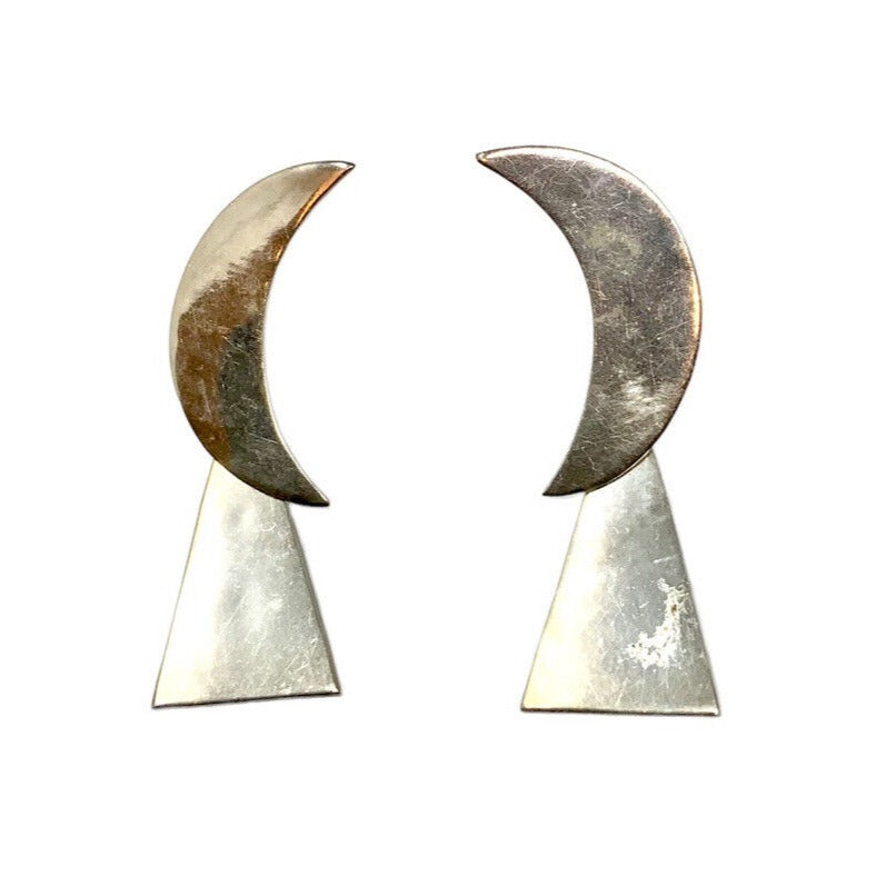 Sterling Silver Half Moon and Triangle Drop Earrings