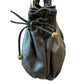Black Hobo Leather Handbag With Drawstring
