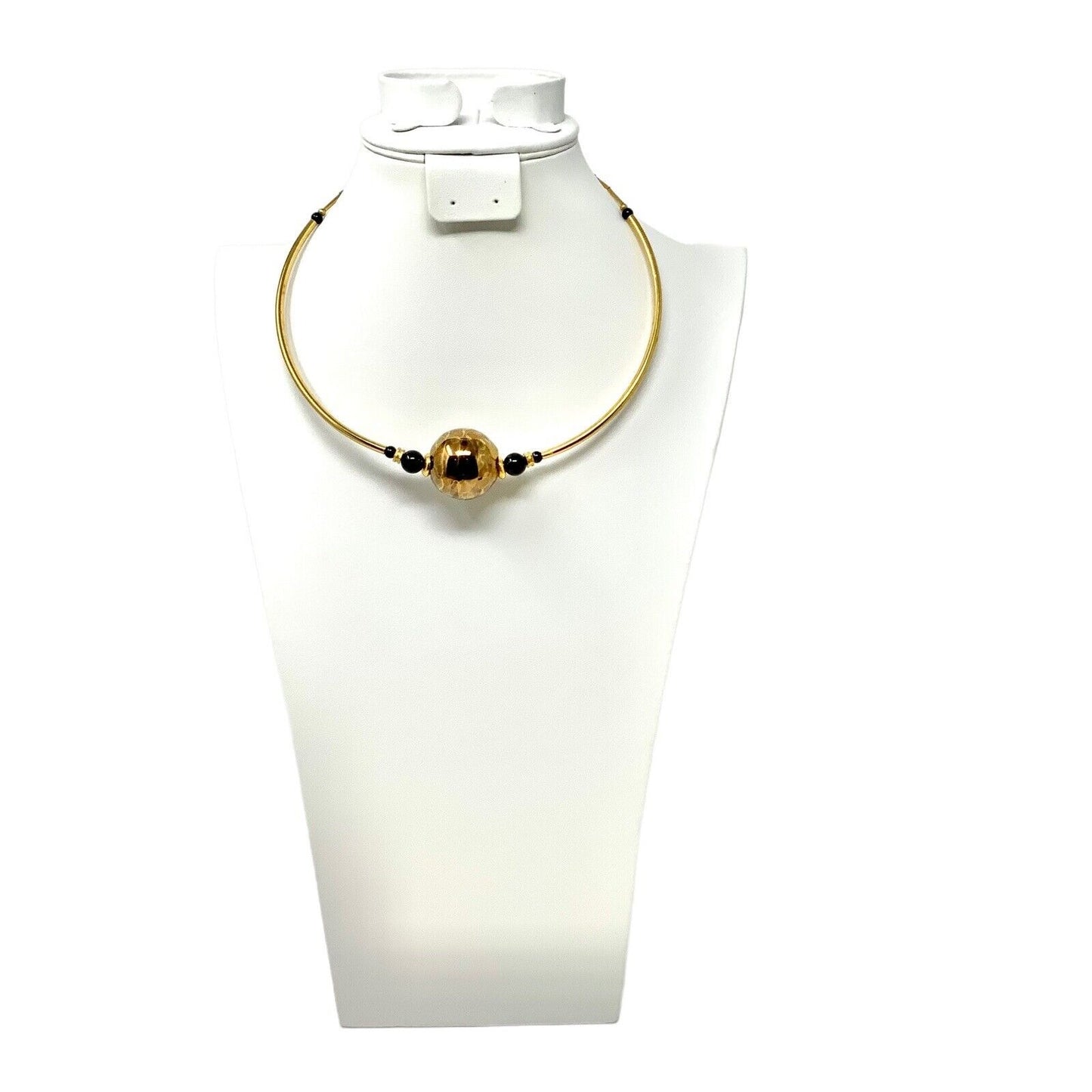 Gold Brass Sphere Pendant Choker Necklace From Morraco
