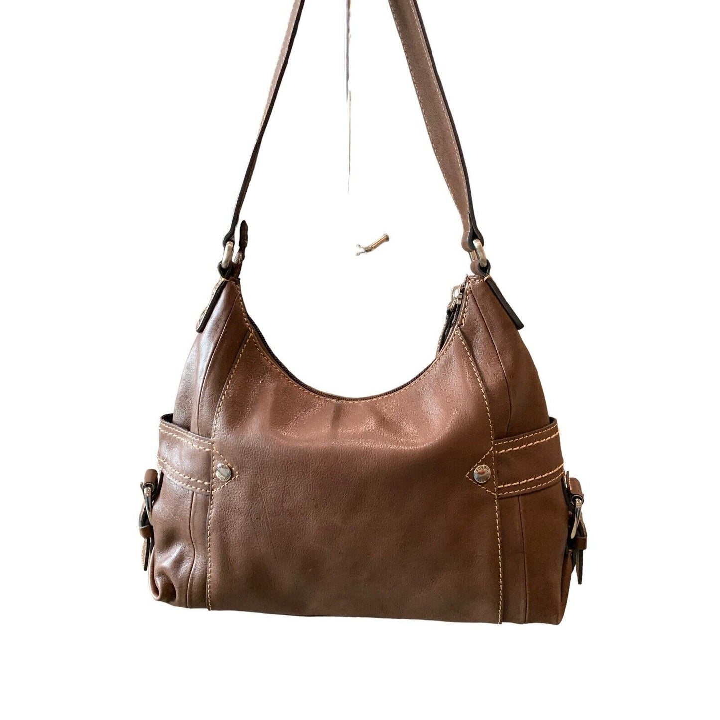 Fossil Leather Shoulder Bag With Cream Saddle Stitching