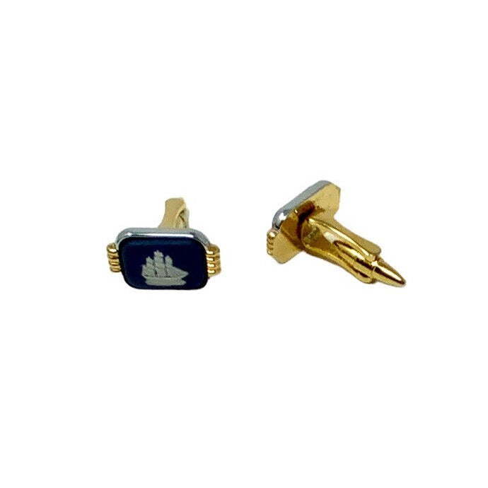 Front And Back View Of Sailboat Gold Tone Cufflinks