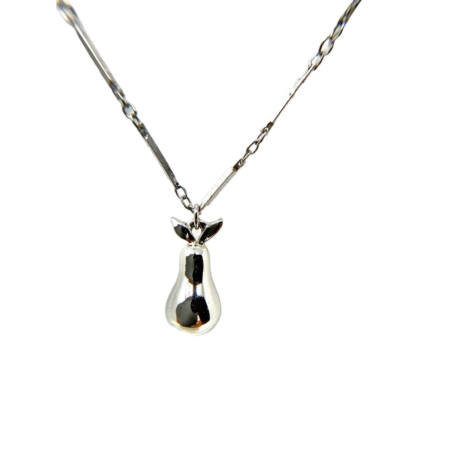 Silver-Tone Pear Shaped Pendant Necklace