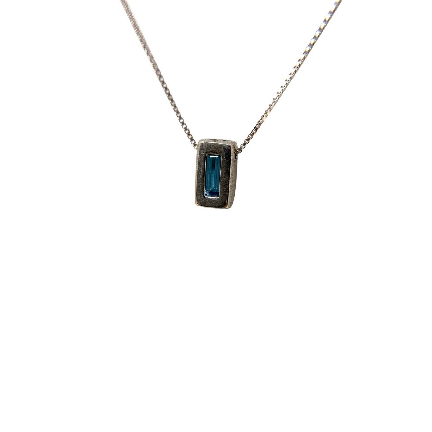 Sterling Silver Necklace With Blue Stoned Pendant