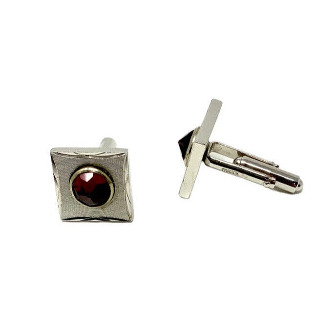 Silver Tone and Ruby Color Stones in Cufflinks